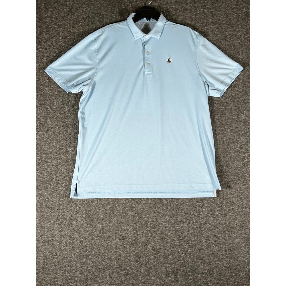 Johnnie-O Mens XL Performance Polo Shirt Blue Short Sleeve Eagle Logo Stretch